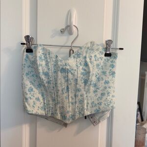 Zara Strapless Floral Corset Top in Light Blue and Cream